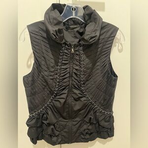 Elie Tahari Black Vest w Chain and Pleated Detail, Size Small